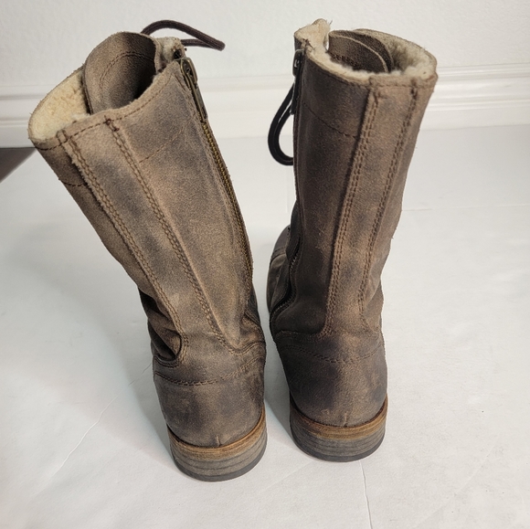 Allsaints 38/8 Distressed Military Combat Boots Leather Suede Faux Fur Lined - Picture 3 of 10